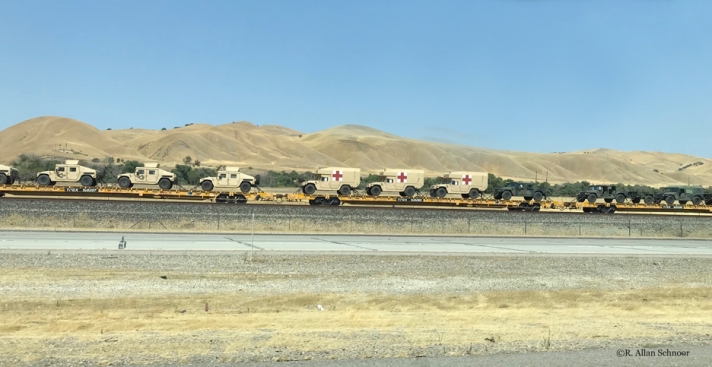 Army Convoy with Medical jeeps and others. Central California railway ©R. Allan Schnoor